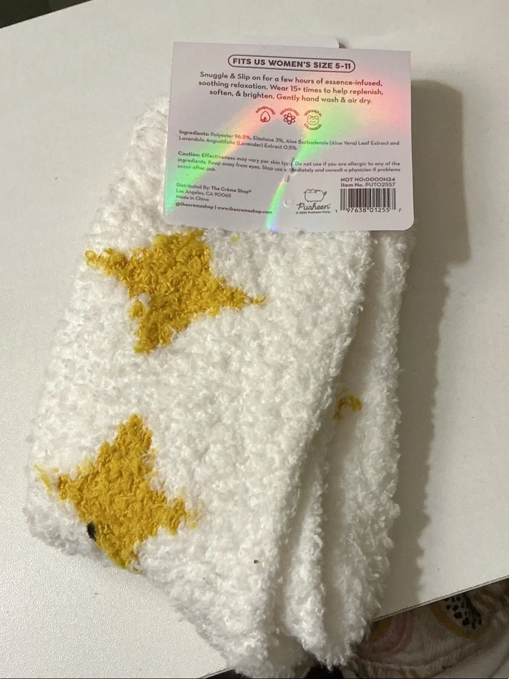 The Crème Shop X Pusheen Sole Soft Infused Cozy Socks White Yellow Stars NEW